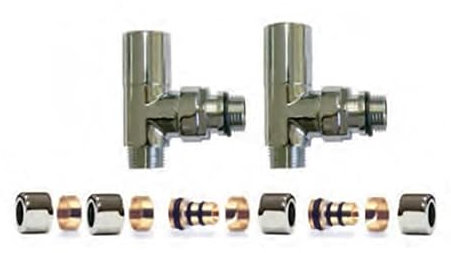 baanio - Kit de Válvula y Detentor para Radiador Toallero | Compatible con Tubo de Cobre 15 mm y Multicapa/Pex 16 mm | Detentor 1/2, Válvula Radiador 1/2 | Diversidad de Colores, Cromo