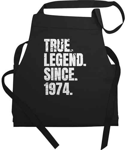 Schürze Geschenk - 50. Geburtstag - True Legend since 1974 Vintage - 60x87 - Schwarz - kochschürze damen 50 50.geburtstag 1973 50er (50) 50iger fünfzig 50-geburtstag 50th 50igster 50ger 50zigster