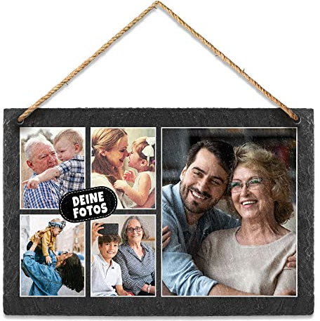 PR Print Royal Schieferplatte selbst gestalten - Foto-Collage mit 5 Fotos bedrucken - Geschenk für Freunde, Familie I Personalisiertes Foto-Geschenk - Schiefertafel zum Aufhängen, 20 x 30 cm