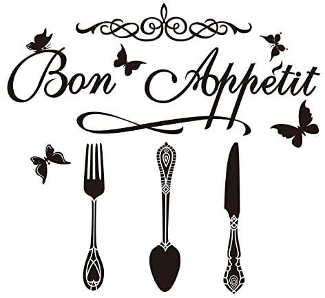 SUPERDANT Adesivo da Parete 1 Foglio Adesivi Muro Cucina Bon Appetit Adesivo Muro Decorativo La Farfalla Francese Stoviglie Adesivi da Parete Decorativi Pranzo Sala da Pranzo Cucina Decorazioni Pareti