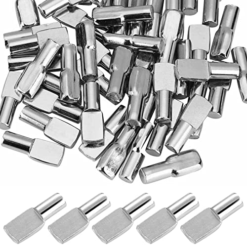 HUTVD 100 Stück Bodenträger, 5mm x 18mm Flache Löffelförmige Regalträger, Vernickelte Metallstifte für Kleiderschrank, Schrank, Garderobe, Regal, Silber