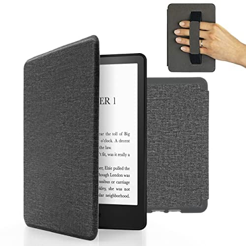 MyGadget Hülle für Kindle 11. Generation [ Modell : RS23CV | C2V2L3 Release: 2022 | 2024 ] mit Handschlaufe & Auto Sleep | Wake Funktion - Flip Case in Hell Grau