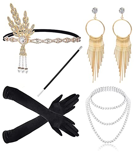JIAJIAYI 1920s Kostüm Damen Flapper Accessoires Set (Gold)