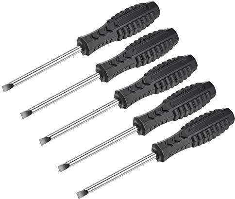 sourcing map Mini Slotted Screwdriver, 5.0mm Flat Head with Non-Slip Handle for Small Appliances, 5 Pcs