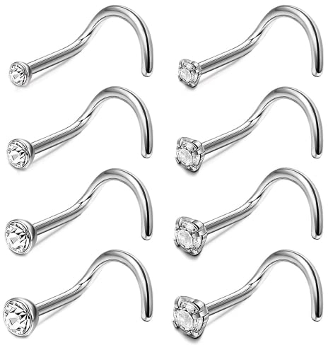 Adramata 20G Titan Nasenpiercing Nasenring für Frauen Männer G23 Titan CZ Nasenpiercing Schmuck Hypoallergen Gerade/Schraube/L Geformt G23 Titan Nasenstecker Set, 1.5mm 2mm 2.5mm 3mm,S