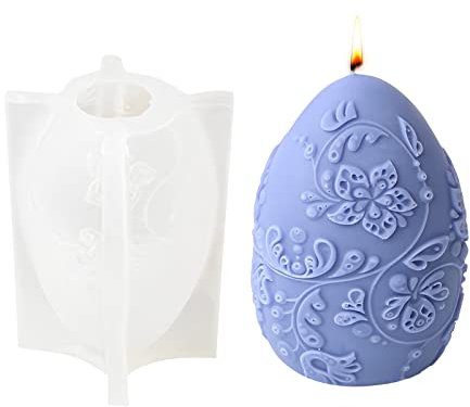 Ostern Silikonform 3D Ostereier Silikonform, Ostern Kerzenformen Seifenform Ei Silikon Backform Blume Ostereiform für DIY Tortendeko, Schokolade, Seife, Sojawachs Kerzen, Ostergeschenke (D)