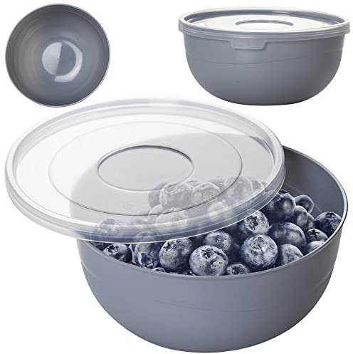 Salatschüssel Mit Deckel, Rührschüssel, Küchenschüssel, KunststoffschĂźssel, Runde Servierschüssel Für Küche, Salat, Teig, Spülmaschinenfest, Grau (0,7 L)