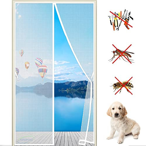 Tenda zanzariera Magnetica 105x235cm Zanzariere su Misura Rete di Ottima qualità Chiudi Automaticamente per Porte d'IngressoPorte Scuole Casa Ufficio, Bianca Personalizzabile