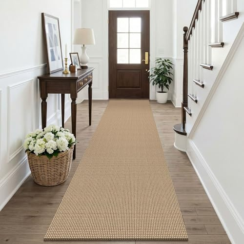 KOZYFLY Boho-Läufer für Flur, Waschbar, Langer Teppich Mit Gummierter Rückseite, Rutschfester Küchenteppich, Gewebte Baumwolle, Eingangsbereich, Teppichläufer für Den Innenbereich
