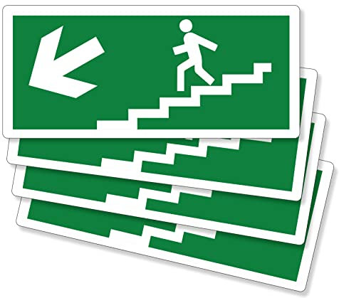 pubblimania 4 Stück Notausgang Treppen links PVC, starker Kleber für Außen- und Innenbereich (Cm 29 x 13) (4 linke Treppen)
