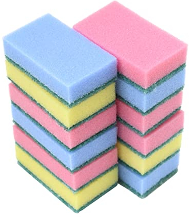 Direct Mart Sponge Scourer, Dual-Sided Scourers Sponge, Scratch-Free Cleaning Tools, Versatile Washing Up Sponge, Durable Minky Scrubber, Portable & Easy Handle Kitchen Cleaner(12 Pack, Multicolour)