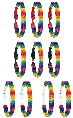 YANJIY 10 Stück Verstellbares Armband Stoff, Armbänder Set, Mode Armband, Freundschaftsarmband, Handgefertigte Armbänder, Regenbogen Armband, LGBTQ Armband, für Alltägliche Accessoires