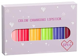 Infallible Lipstick Pro 6 Pack Fruit Flavored Color Changing Lipstick Moisturizing 6 Color Lipstick Temperature Dried Flower Color Lipstick Aloe Lip Balm (Pink, One Size)