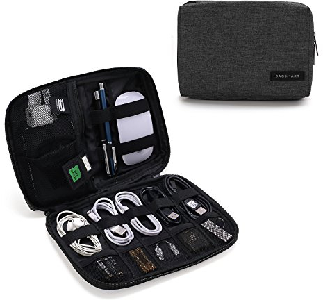 bagsmart Sac Rangement Câble, Électronique Pochette de Voyage, Accessoires de Voyage pour Femmes Sac Portable Organisateur, Sac de Rangement de Cordon de Téléphone Portable, Carte SD