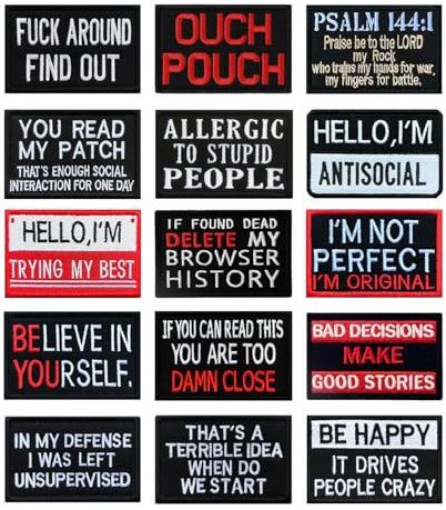 Bundle 15 Pack Funny Patches, Tactical Morale Biker Emblem Patch Embroidery Hook and Loop Applique Patches for Clothes Jackets Backpack Hat Vest Uniforms Dogs Harness Airsoft Armband