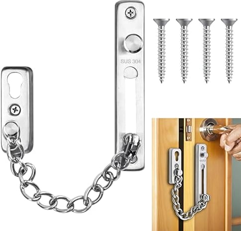 Türkette Türsicherheitskette Türkette Sicherheitsschloss,Tür Kette Edelstahl, Sicherheitskette Türschloss Innentür für Schützen Sie die Wohnsicherheit (Silber)