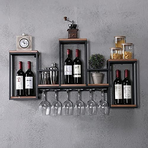 Chynalys Wine Rack Wall Mounted Shelf, Industrial Hanging Bottle Display Storage with Holder, Solid Wood Glass Holder Ceiling for Bar Cafe, 106x20x55cm,(BJB-1)