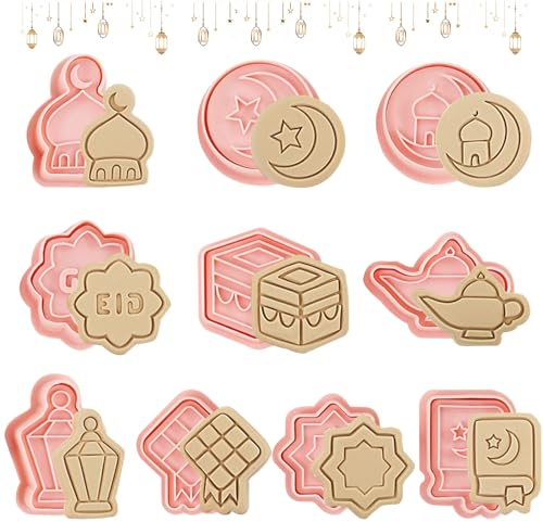 Shinybox Eid Mubarak Emporte Pièces, 10 Pièce 3D Moule Biscuit Plastique, Musulman Ramadan Cookie Moules, Moule à Biscuits pour Enfants, Emporte-Pièces en Plastique pour Biscuit, Cookie, Gâteau