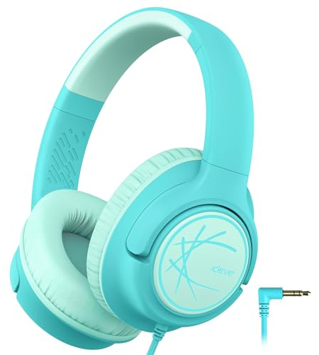 iClever Kids Headphones, Wired Headphones for Kids 85dBA Safe Volume Limit, Stereo Sound Foldable Adjustable Over Ear, 3.5mm Jack Boys Girls Childrens Headphone for School/Travel/Tablet/PC, Green