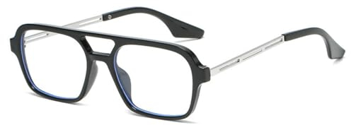 WDZAYXC Trendy Vintage Square Sonnenbrille für Damen und Herren Metall Design,UV 400 Schutz(Schwarz/Transparent)