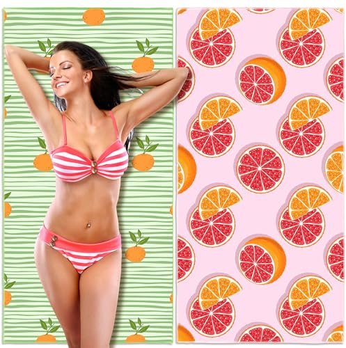 Lubibi Mikrofaser Strandtuch Set 160x80cm, Sandfreies leichtes ultraweiches saugfähiges schnell trocknendes Strandtuch Badetuch Saunatücher YogaHandtücher für Männer, Frauen Kinder(Grapefruit)