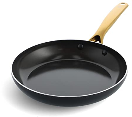 Blue Diamond Gold Poêle à frire Antiadhésive de 24 cm en Céramique Infusée au Diamant, Sans PFAS, Convient à l'induction, Va au lave-vaisselle, Va au four, Poignée dorée, Noire