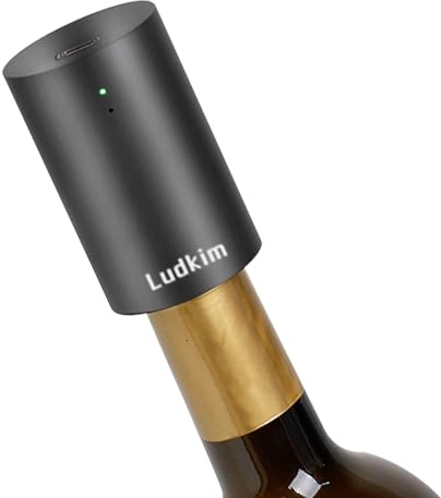 Ludkim Electric Wine Stopper, Mini Automatic Wine Saver Vacuum Pump for Keepping Wine Fresh, Rechargable Wine Sealer and Preserver for Wine Bottles, VS06U