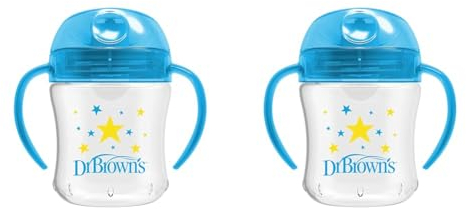 Dr Brown's Natural Flow Soft-Spout Transition Cup with Handles, 6 oz/180 ml (6m+) Blue (Pack of 2)