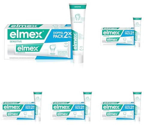 elmex Gel Dentifricio Sensitive 2 x 75 ml – pulizia delicata dei denti sensibili al dolore – clinicamente confermato per denti forti e contro la carie (Confezione da 5)