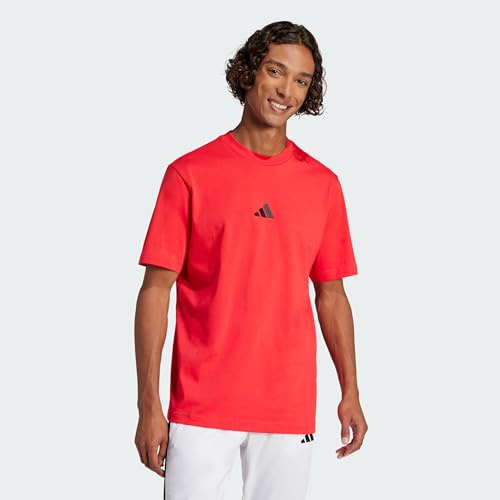 adidas Men's Essentials Small Logo Single Jersey Shirt, Pure Ruby/Black, XXL
