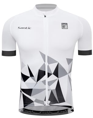 Santic Herren Radtrikot Fahrradtrikot Kurzarm Fahrradbekleidung T Shirt für Männer Weiß M
