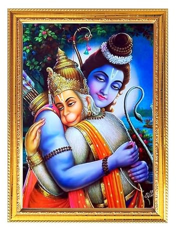 Goldener Bilderrahmen „Ram ji“ und „Hanuman ji“ von Milan für Pooja, Indianer mit religiösem oder spirituellem Thema, Tempel, Puja, Zimmer, Heimdekoration, Anbetung, 11,8 x 15,7