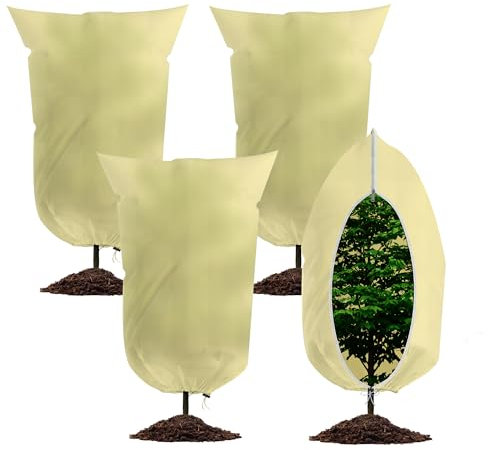 WISD Garden Fleece Frost Protection Bags - 80gsm Winter Plant Covers with Drawstring and Zipper - Plant Fleece Jacket for Outdoor Plants Trees Cold Weather (80 * 120cm,4 packs)