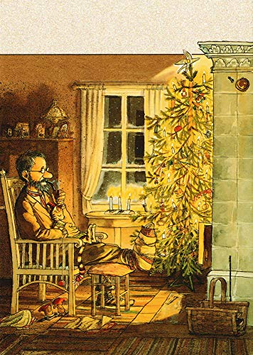 Postkarte Pettersson und Findus: Pettersson vorm Weihnachtsbaum