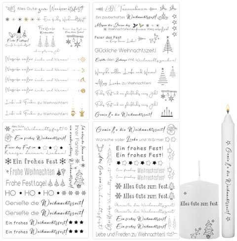 Bolosa 4 Stück Kerzentattoos, Kerzentattoos Weihnachten, Kerzen Tattoo, Weihnachten Deko, Wasserschiebefolie Kerzen, Weihnachten G
