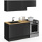 IDMarket - Cucina completa 180 cm Sottile con Piano di Lavoro 5 elementi Nero e Vassoi Legno
