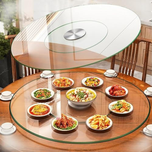 DMYZWCSY 60cm 70cm 80cm 100cm Plateau Rotatif Lazy Susan for Table À Manger, Grande Plateau tournant en Verre Trempé, Assiette de Service pivotant à 360 °(70cm (28inch))
