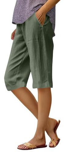 Generico Pantaloni Estivi Leggeri Donna Pantaloni da Donna Casual Larghi in Cotone Elastico in Vita Tagliati a Gamba Larga Pantaloni Comodi Donna per Stare in Casa (AG, M)