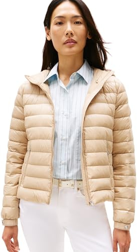 Tommy Hilfiger Damen Steppjacke Down Hooded Jacket mit Reißverschluss, Beige (Beige), XS