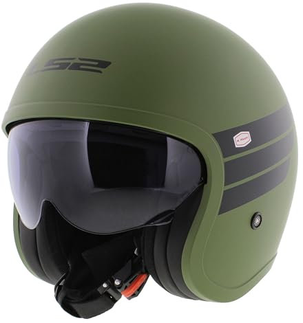 LS2 OF599 Spitfire II Helm Retro matt grün schwarz (XXL)