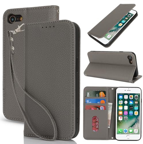 Lipvina Cover per iPhone 7/8/SE2020/SE2022 Cover Custodia con Pellicola a Libro Portafoglio in Pelle Cover Porta Carte Flip Case Protettiva Custodia per iPhone 7/8/SE2020/SE2022,Grigio