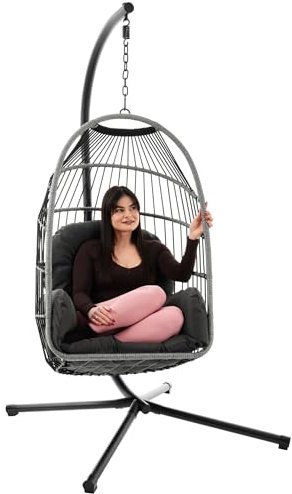 di volio Hängesessel mit Gestell Beluno, Hängestuhl für Indoor & Outdoor, inkl. Kissen, bis 150 kg belastbar, ideal für Garten, klappbar (Grau)