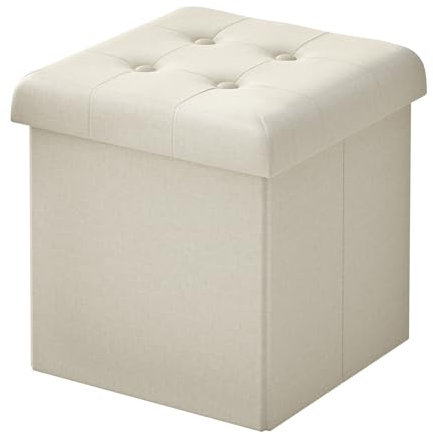 WOLTU Sitzhocker mit Stauraum, Faltbarer Hocker mit Deckel, Fußhocker Falthocker Sitzwürfel Aufbewahrungshocker, für Wohnzimmer Schlafzimmer, 30x30x30 cm, Beige