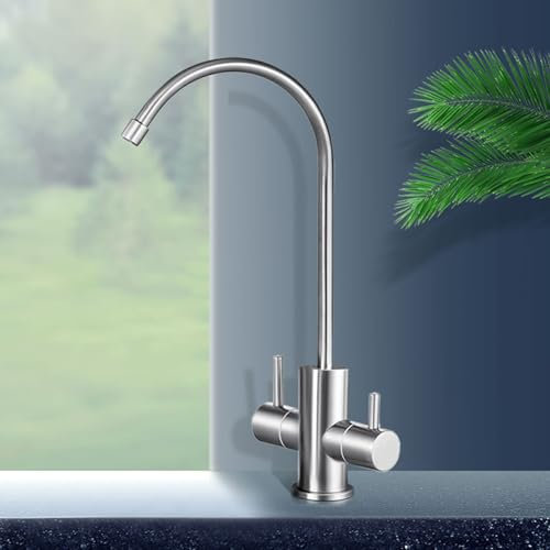 Rubinetto per Depuratore Acqua a 2 Vie Osmosi 2 Maniglie Rubinetto Lavello Cucina Acqua Fredda Monoforo,Spazzolato