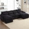 LIFEISLE U-Form Sofa Couch mit Doppel Chaiselongue, Wohnzimmer Modernes Sofa mit Verdicktes Doppel-Sitzkissen und Lendenwirbelstützekissen, Chenille Schwarz