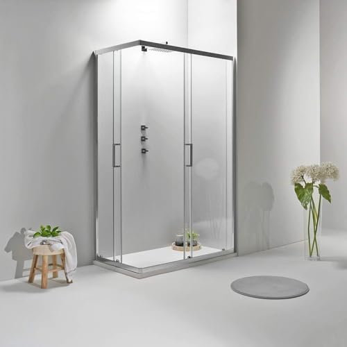 Box Doccia Angolare 100x120 cm - Cabina Doccia con Porta Scorrevole Vetro Temperato 6mm,Trasparente e Anticalcare con Profilo in Alluminio Cromato e Chiusura Magnetica - Facile da Installare e Pulire