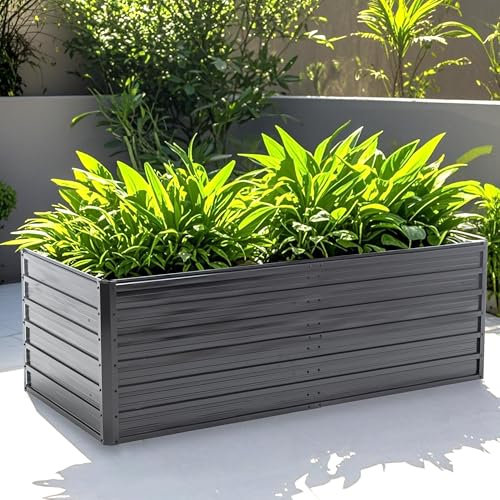 Thanaddo Hochbeet Metall Pflanzbeet, rechteckig Gemüsebeet aus verzinktem Stahl, Gartenbeet Pflanzkasten Pflanzkasten Blumenkasten für Garten & Terrasse, 190x90x64cm, Anthrazit