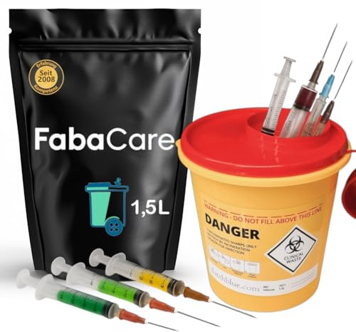 1x Kanülenabwurfbehälter 1,5 Liter von FabaCare, Entsorgungsbehälter für Kanülen, Spritzen und Nadeln