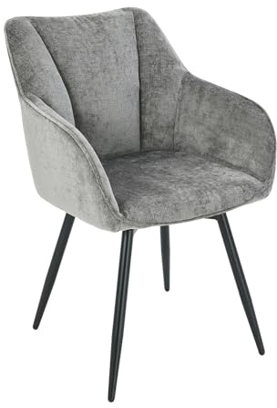 Riess Ambiente Drehbarer Retro Stuhl Avignon - grau - Chenille Schwarze Metallbeine Drehstuhl Polsterstuhl Esszimmerstuhl