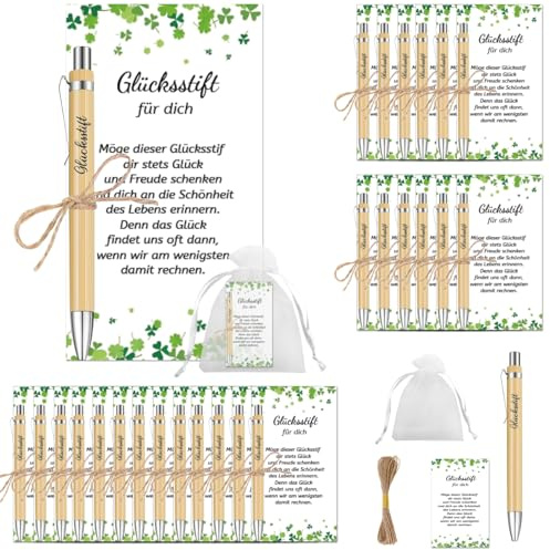 lafo 26 Sets Glücksstift Kugelschreiber Geschenke für Kollegen, Dankeschön Geschenke mit Karte Holz, Abschiedsgeschenk Kollegen Kleine Geschenke